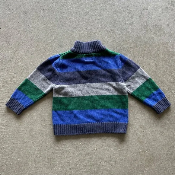 Oshkosh Kids Quarter Zip Sweater Size 18M  Blue Green Striped Pullover - Picture 3 of 4